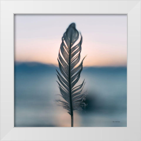 Feather Sunset White Modern Wood Framed Art Print by Stellar Design Studio