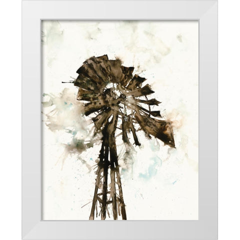 Watercolor Windmill White Modern Wood Framed Art Print by White Ladder
