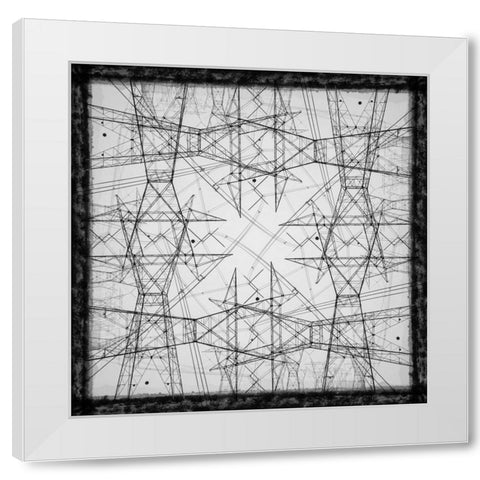 Black and white of power lines and towers abstract White Modern Wood Framed Art Print by Jaynes Gallery