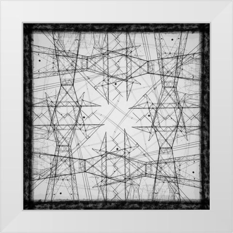 Black and white of power lines and towers abstract White Modern Wood Framed Art Print by Jaynes Gallery