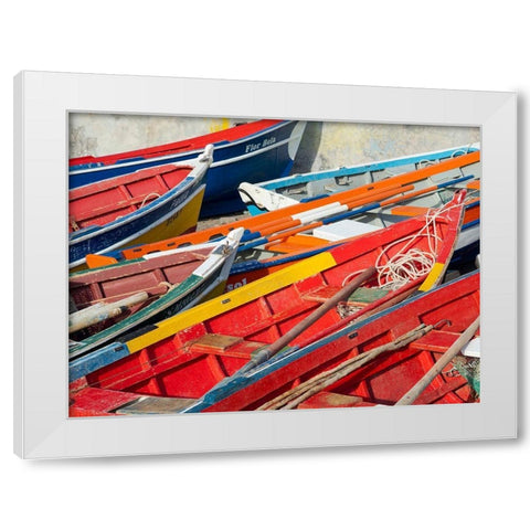 Harbor with traditional colorful fishing boats Town Ponta do Sol-Island Santo Antao-Cape Verde White Modern Wood Framed Art Print by Zwick, Martin