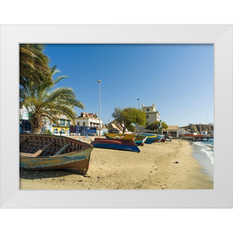 View of Marina and Porto Grande City Mindelo-a seaport on the island Sao Vicente-Cape Verde Africa White Modern Wood Framed Art Print by Zwick, Martin