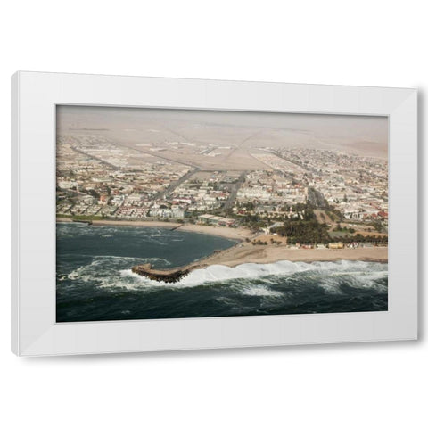 Namibia, Swakopmund Aerial cityscape and bay White Modern Wood Framed Art Print by Kaveney, Wendy