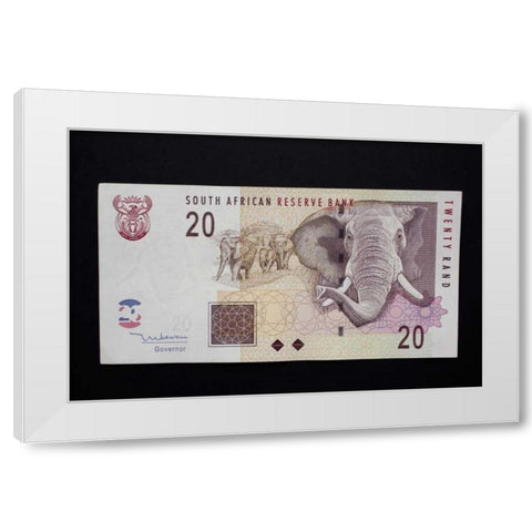 South African rand paper money, South Africa White Modern Wood Framed Art Print by Kaveney, Wendy