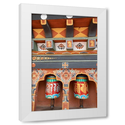 Bhutan Colorful prayer wheels White Modern Wood Framed Art Print by Hopkins, Cindy Miller