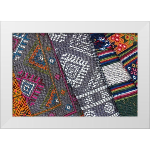 Bhutan-Thimphu Traditional Bhutanese hand woven textiles-wool White Modern Wood Framed Art Print by Hopkins, Cindy Miller
