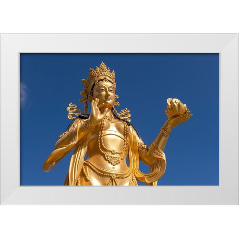 Bhutan-Thimphu Kuensel Phodrang-aka Buddha Point-Golden Bodhisattva statue White Modern Wood Framed Art Print by Hopkins, Cindy Miller
