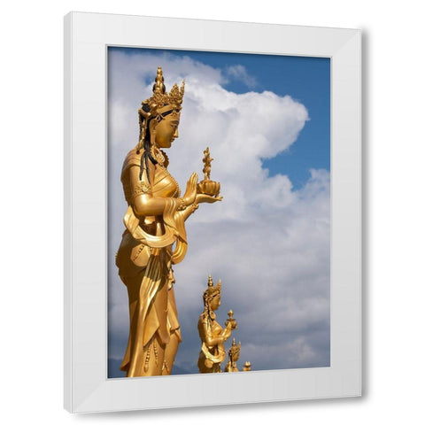 Bhutan-Thimphu Kuensel Phodrang-aka Buddha Point-Golden Bodhisattva statues White Modern Wood Framed Art Print by Hopkins, Cindy Miller