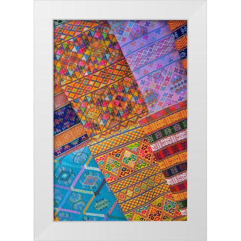 Bhutan-Thimphu Traditional colorful and ornate hand woven textiles White Modern Wood Framed Art Print by Hopkins, Cindy Miller