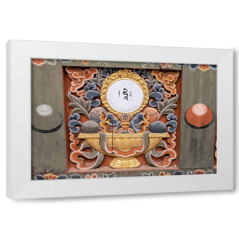 Bhutan-Punakha Dzong Traditional hand painted and carved wooden architectural detail White Modern Wood Framed Art Print by Hopkins, Cindy Miller