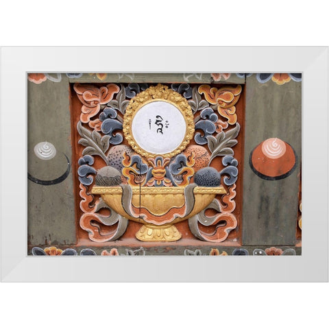 Bhutan-Punakha Dzong Traditional hand painted and carved wooden architectural detail White Modern Wood Framed Art Print by Hopkins, Cindy Miller