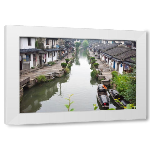 Rowing Wupeng boat on the Grand Canal-Shaoxing-Zhejiang Province-China White Modern Wood Framed Art Print by Su, Keren