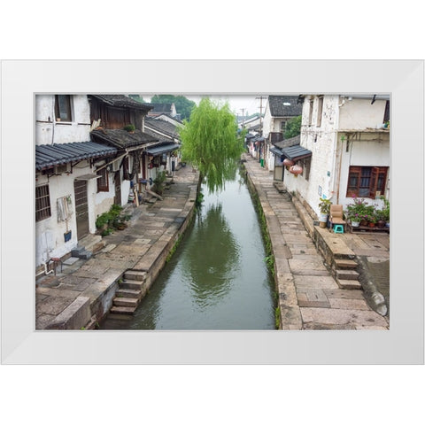 Old houses along the Grand Canal-Shaoxing-Zhejiang Province-China White Modern Wood Framed Art Print by Su, Keren