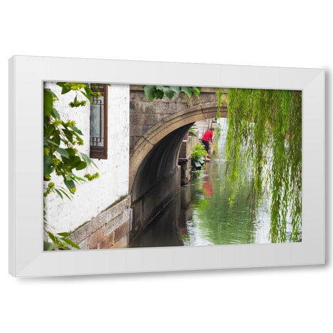 Old house and stone bridge on the Grand Canal-Shaoxing-Zhejiang Province-China White Modern Wood Framed Art Print by Su, Keren