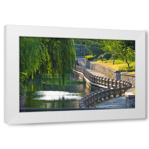 Gongchen Bridge with willow tree-eastern end of the Grand Canal-Hangzhou-Zhejiang Province-China White Modern Wood Framed Art Print by Su, Keren