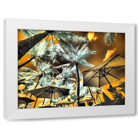 Bali-Ubud-Umbrellas-Ponds and pools at hotel in Ubud White Modern Wood Framed Art Print by Eggers, Terry