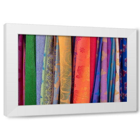 Singapore-Chinatown Detail of typical textile souvenir scarves White Modern Wood Framed Art Print by Hopkins, Cindy Miller