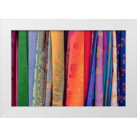 Singapore-Chinatown Detail of typical textile souvenir scarves White Modern Wood Framed Art Print by Hopkins, Cindy Miller