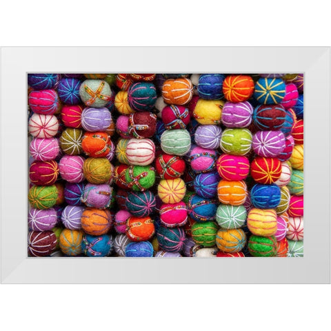 Singapore-Chinatown Detail of typical textile round wool hanging ball souvenirs White Modern Wood Framed Art Print by Hopkins, Cindy Miller