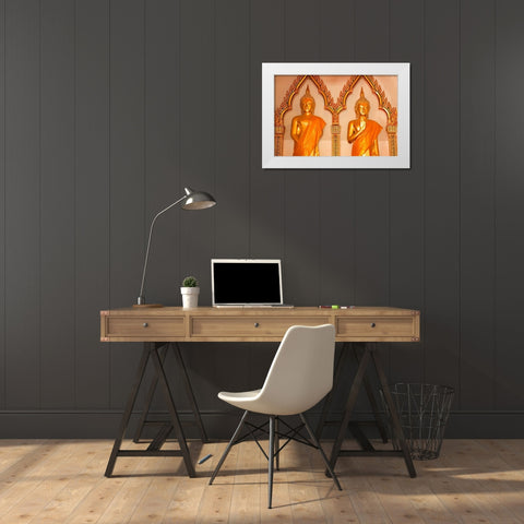 Thailand Buddha statues in temple White Modern Wood Framed Art Print by Haseltine, Tom