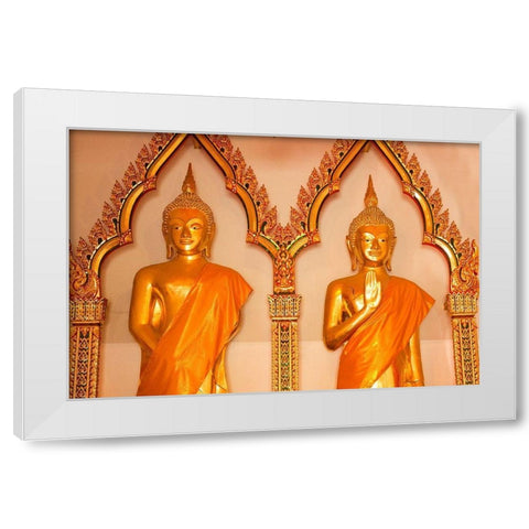 Thailand Buddha statues in temple White Modern Wood Framed Art Print by Haseltine, Tom