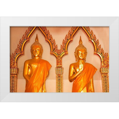 Thailand Buddha statues in temple White Modern Wood Framed Art Print by Haseltine, Tom