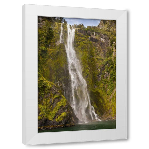 New Zealand Waterfall into Milford Sound White Modern Wood Framed Art Print by Illg, Cathy and Gordon