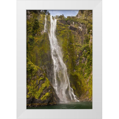 New Zealand Waterfall into Milford Sound White Modern Wood Framed Art Print by Illg, Cathy and Gordon