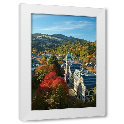 Clock Tower-Registry Building-University of Otago in Autumn-Dunedin White Modern Wood Framed Art Print by Wall, David