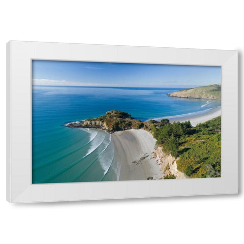 Mapoutahi-Historic Maori Pa Site-Goat Island-Purakanui Bay-north of Dunedin White Modern Wood Framed Art Print by Wall, David