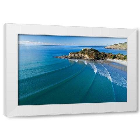 Mapoutahi-Historic Maori Pa Site-Goat Island-Purakanui Bay-north of Dunedin White Modern Wood Framed Art Print by Wall, David