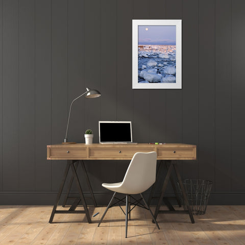 Canada, Hudson Bay Sunset and full moon rising White Modern Wood Framed Art Print by Illg, Cathy and Gordon