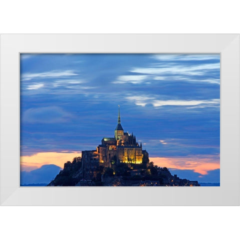 Mont St Michel-Dusk-Normandy-France White Modern Wood Framed Art Print by Bartel, Alex