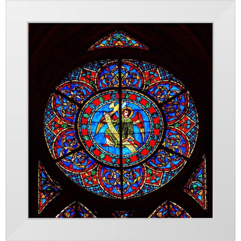 Angel stained glass-Notre Dame Cathedral-Paris-France White Modern Wood Framed Art Print by Perry, William