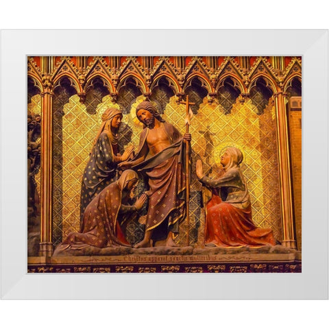 Women Praying Jesus Christ wooden panel statues-Notre Dame Cathedral-Paris-France  White Modern Wood Framed Art Print by Perry, William