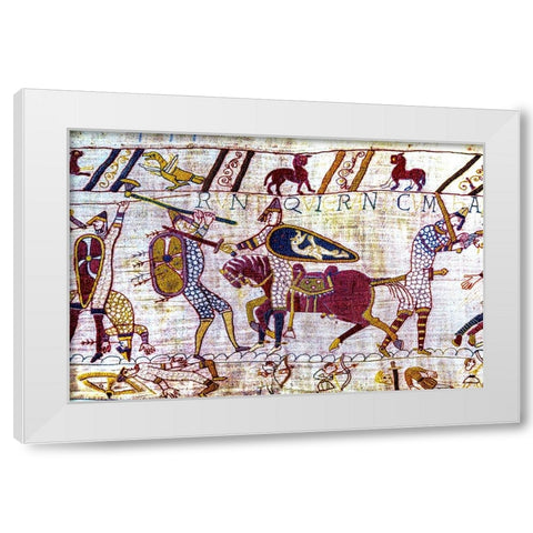 Colorful Medieval Bayeux tapestry- Bayeux- Normandy- France White Modern Wood Framed Art Print by Perry, William