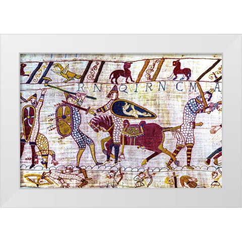 Colorful Medieval Bayeux tapestry- Bayeux- Normandy- France White Modern Wood Framed Art Print by Perry, William