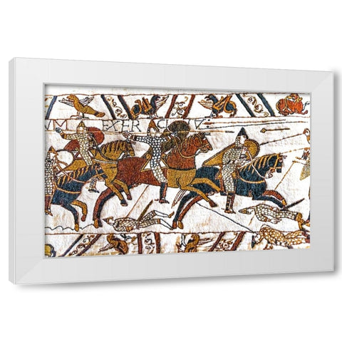 Colorful Medieval Bayeux tapestry- Bayeux- Normandy- France. White Modern Wood Framed Art Print by Perry, William