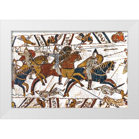 Colorful Medieval Bayeux tapestry- Bayeux- Normandy- France. White Modern Wood Framed Art Print by Perry, William