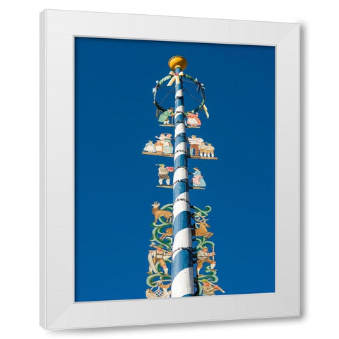 Traditional Bavarian maypole (Maibaum) Village Schliersee in the Bavarian Alps-Bavaria-Germany White Modern Wood Framed Art Print by Zwick, Martin