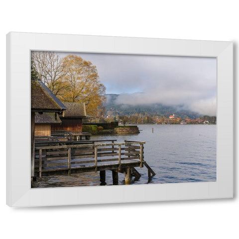 View towards Bad Wiessee Lake Tegernsee near village Rottach Egern in the Bavarian Alps White Modern Wood Framed Art Print by Zwick, Martin