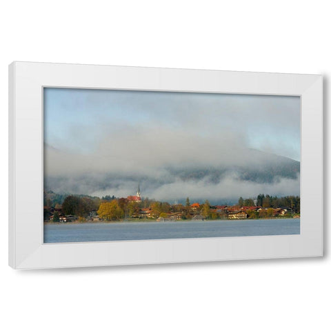 View towards Bad Wiessee Lake Tegernsee near village Rottach Egern in the Bavarian Alps  White Modern Wood Framed Art Print by Zwick, Martin