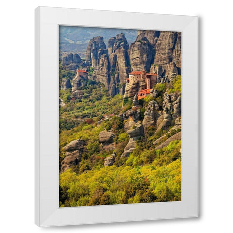 Greece-Meteora Greek Orthodox monasteries in the mountains White Modern Wood Framed Art Print by Jaynes Gallery