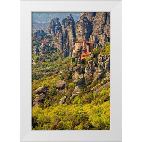 Greece-Meteora Greek Orthodox monasteries in the mountains White Modern Wood Framed Art Print by Jaynes Gallery