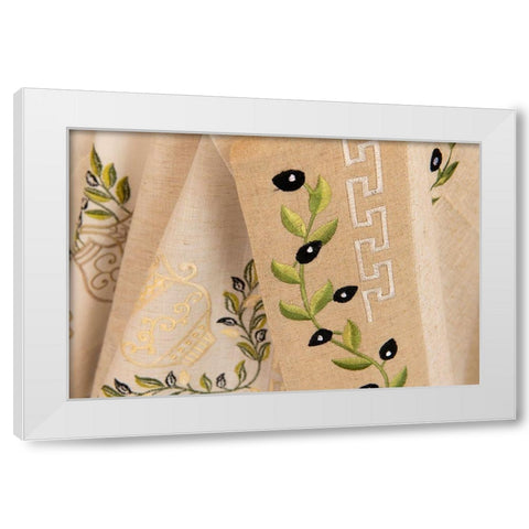 Traditional Grecian motif souvenir textile White Modern Wood Framed Art Print by Hopkins, Cindy Miller