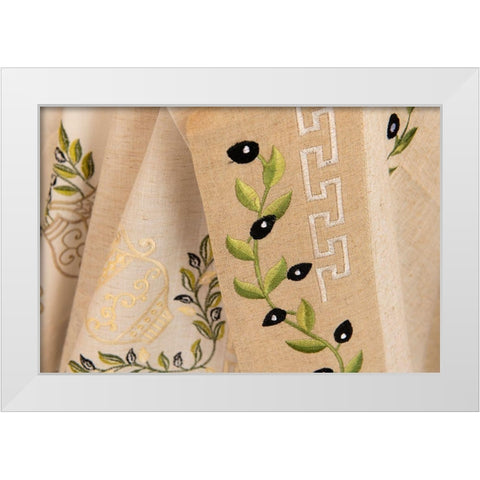 Traditional Grecian motif souvenir textile White Modern Wood Framed Art Print by Hopkins, Cindy Miller