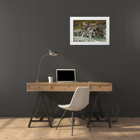 Iceland, Hraunfossar Waterfalls into stream White Modern Wood Framed Art Print by Illg, Cathy and Gordon