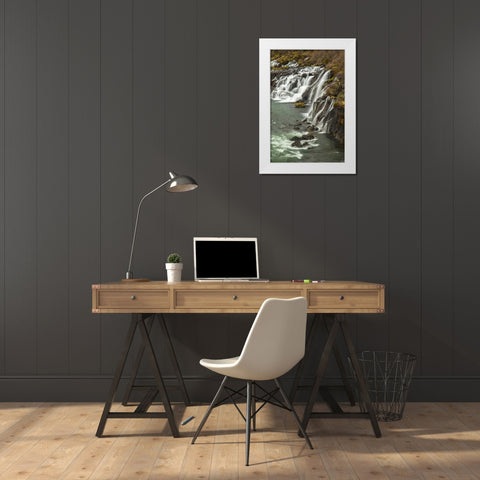 Iceland, Hraunfossar Waterfall over rocks White Modern Wood Framed Art Print by Illg, Cathy and Gordon