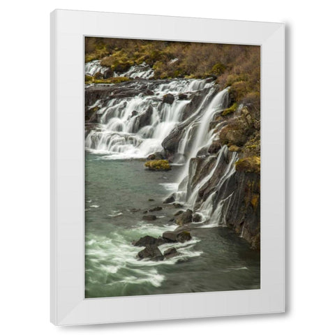Iceland, Hraunfossar Waterfall over rocks White Modern Wood Framed Art Print by Illg, Cathy and Gordon