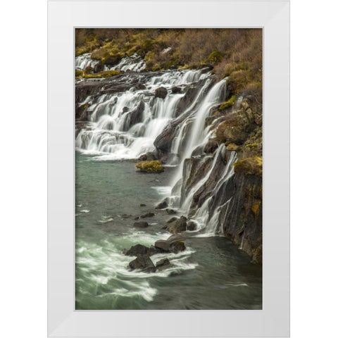 Iceland, Hraunfossar Waterfall over rocks White Modern Wood Framed Art Print by Illg, Cathy and Gordon